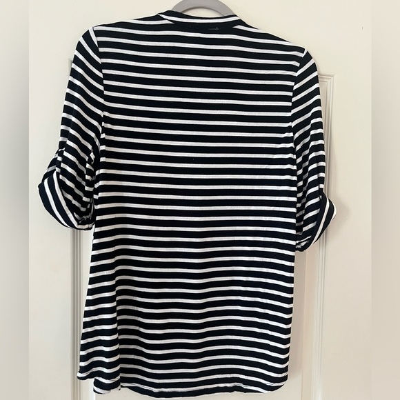 Calvin Klein Black & White Striped Rayon Blend 3/4 Sleeve Blouse Women’s Medium - Picture 3 of 11